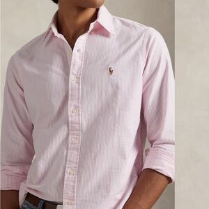 RALPH LAUREN Classic Fit Pink Striped Dress Shirt